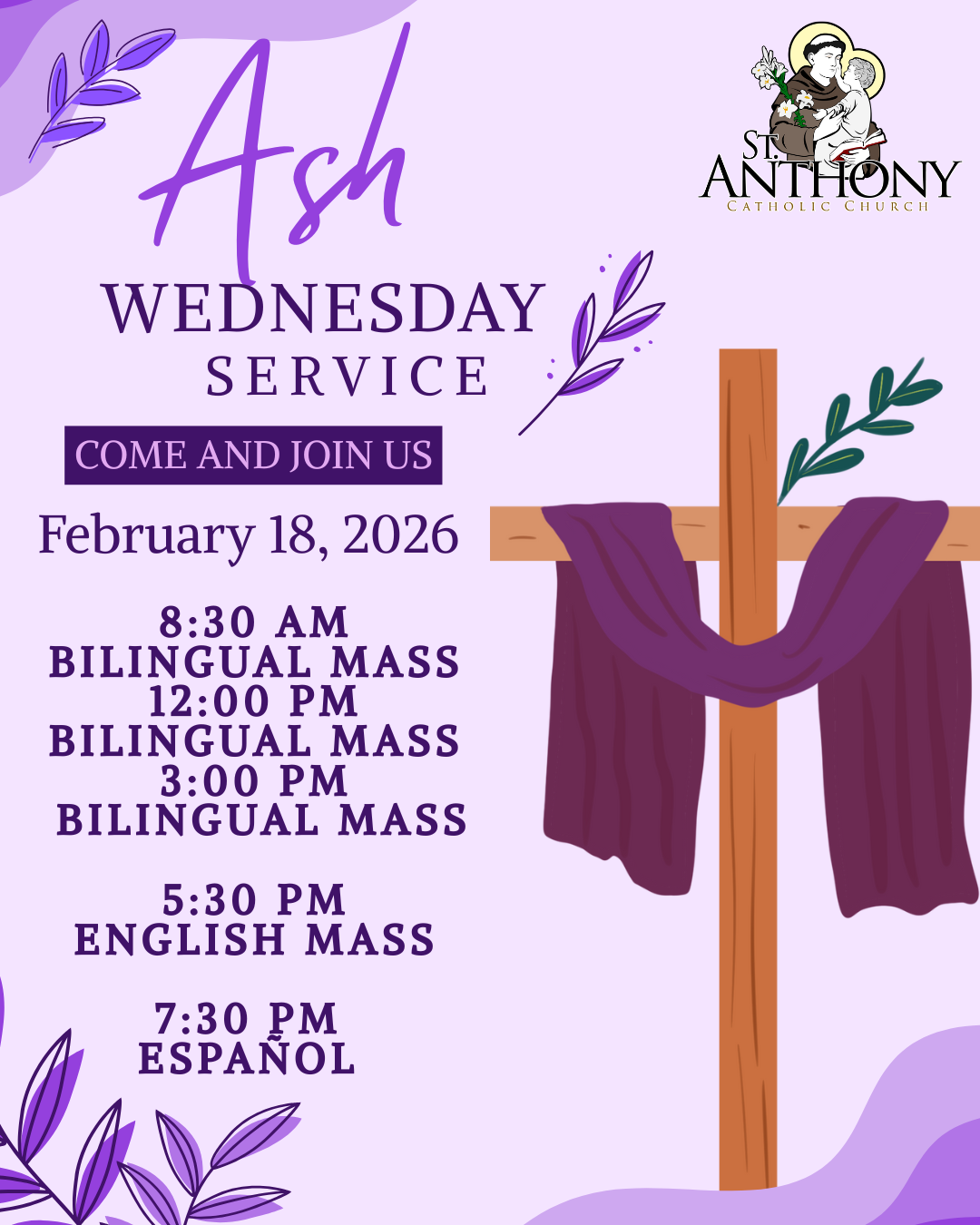 Purple And Brown Illustrated Ash Wednesday Service Instagram Post 1