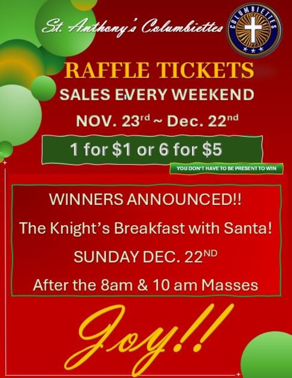 Columbiettes Christmas Raffle 2024