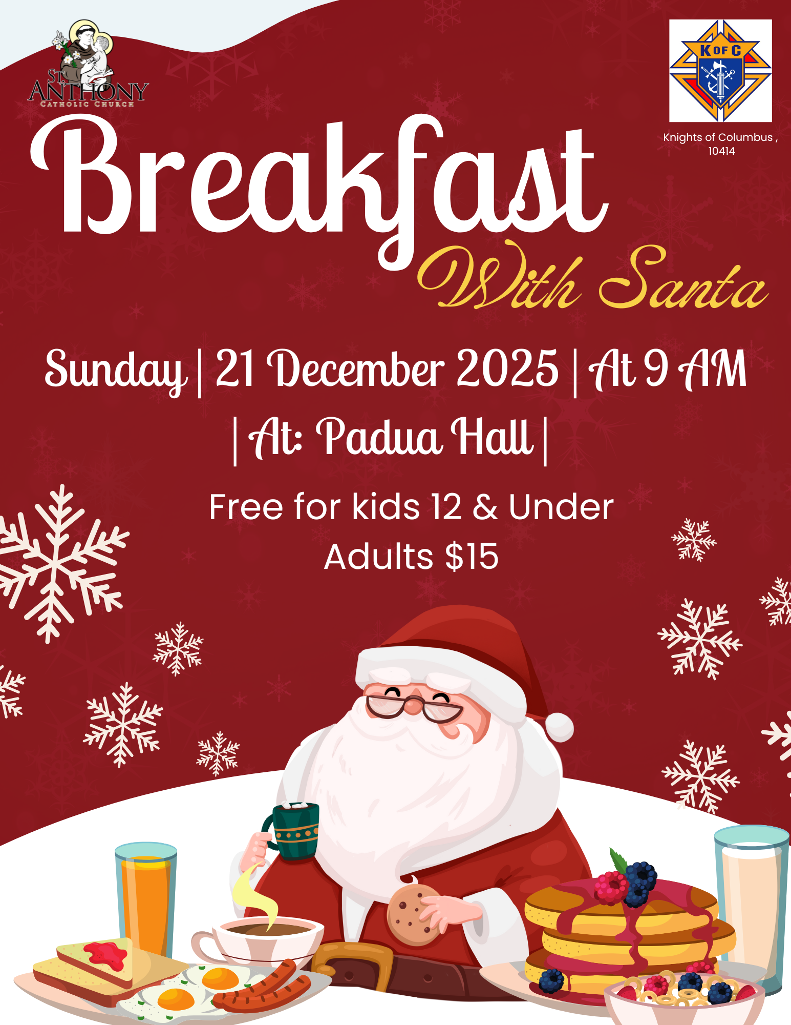 White And Red Illustration Breakfast With Santa Flyer