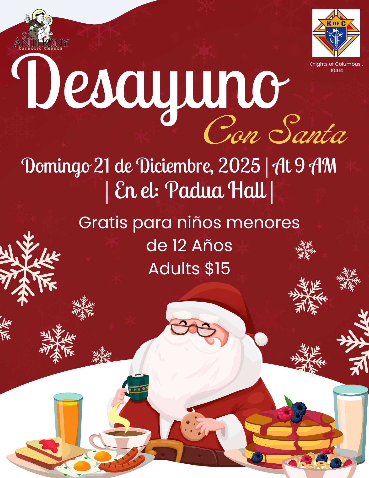 White And Red Illustration Breakfast With Santa Flyer 1