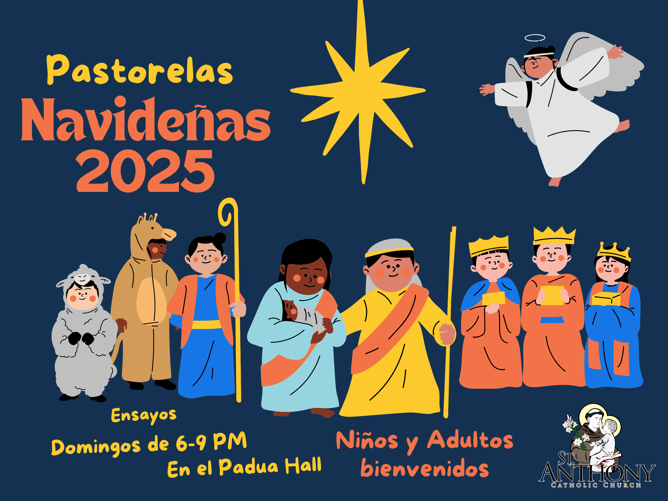 Yellow Blue Loose Illustrated Church Nativity Service Double Sided Christmas Poster